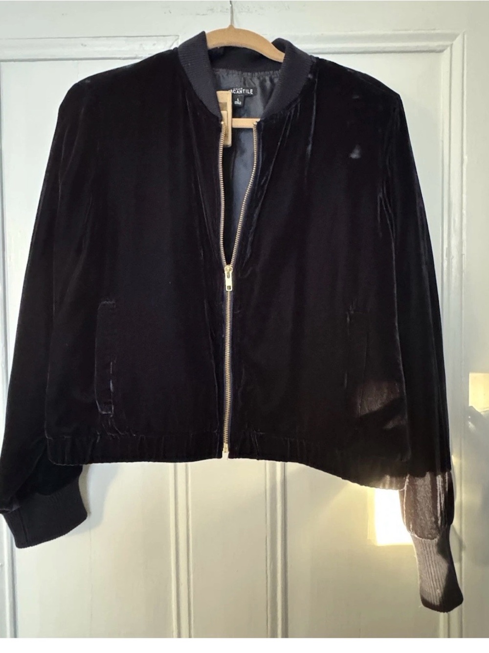 J Crew Mercantile Women’s Navy Velvet 
Large Bomber Jacket